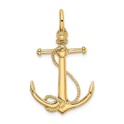 10K Yellow Gold 10K 3-D Anchor W/Long T Bar And Shackle Bail Charm