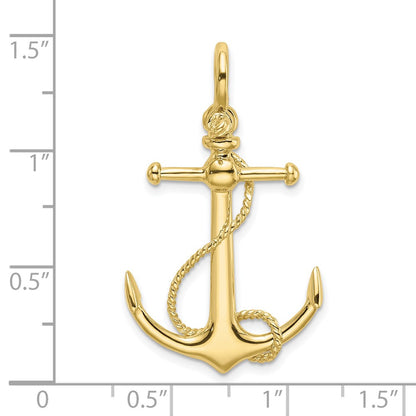 10K Yellow Gold 10K 3-D Anchor W/Long T Bar And Shackle Bail Charm