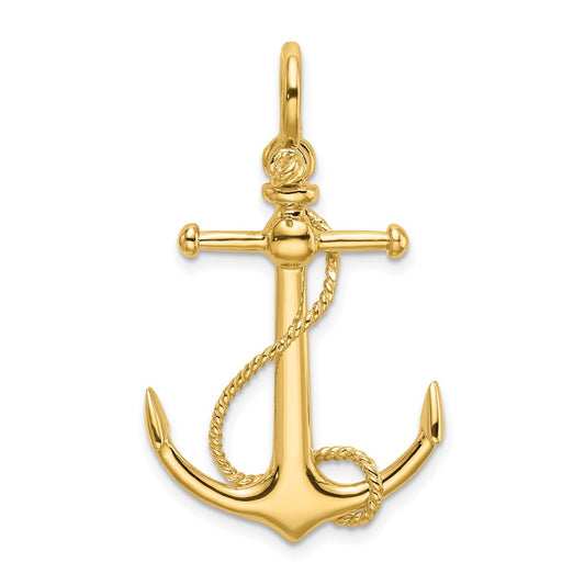 10K Yellow Gold 10K 3-D Anchor W/Long T Bar And Shackle Bail Charm
