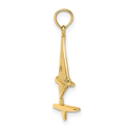 10K Yellow Gold 10K 3-D Textured Windsail Surfing Board Charm