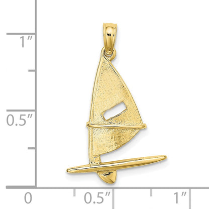 10K Yellow Gold 10K 3-D Textured Windsail Surfing Board Charm