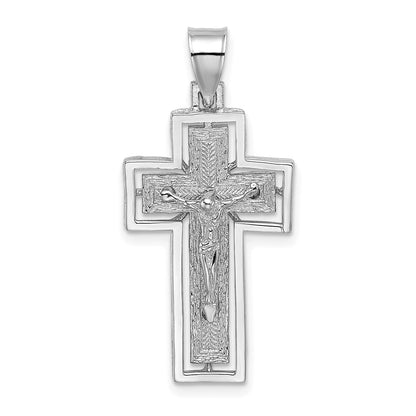 10K White Gold 10K Textured Crucifix W/ Frame Charm