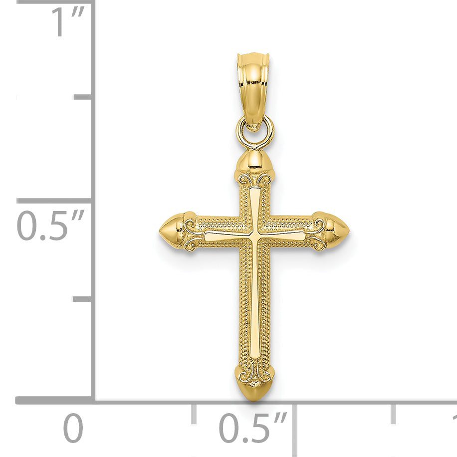 10K Yellow Gold 10K Polished W/ Scroll Design Cross Charm