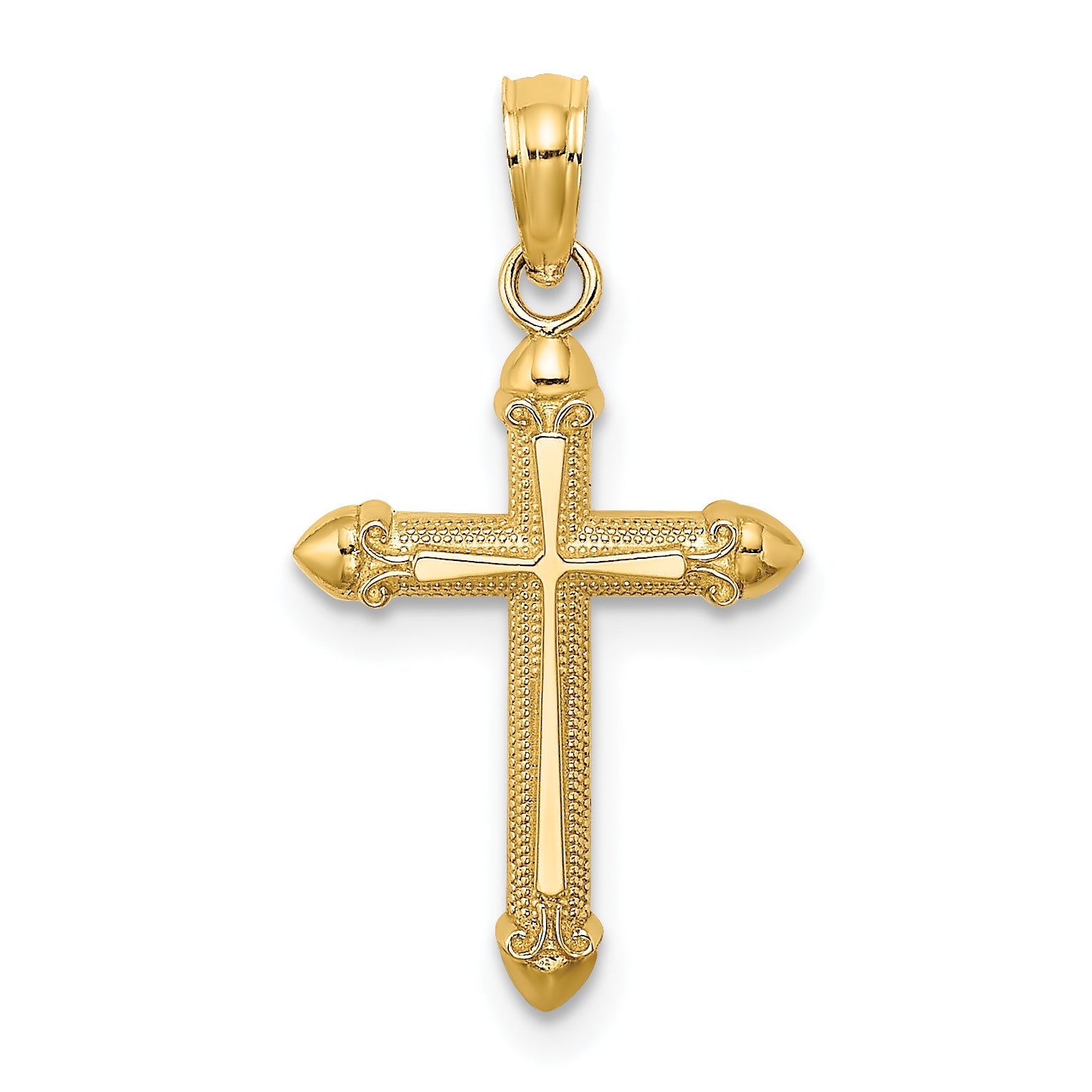 10K Yellow Gold 10K Polished W/ Scroll Design Cross Charm