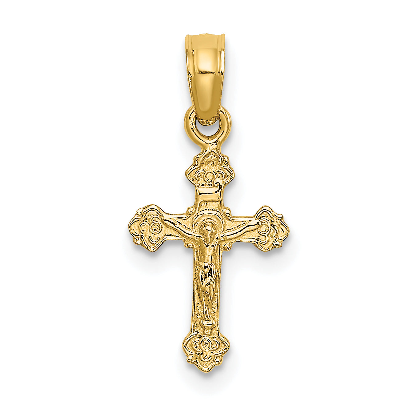 10K Yellow Gold 10K Mini Crucifix W/ Fancy Tips Charm