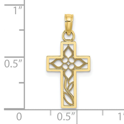 10K Yellow Gold 10K Flower In Cross Charm