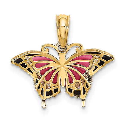 10K Yellow Gold 10K Small Enameled Pink Butterfly