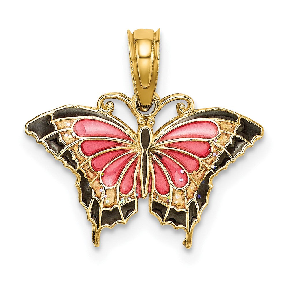 10K Yellow Gold 10K Small Enameled Pink Butterfly