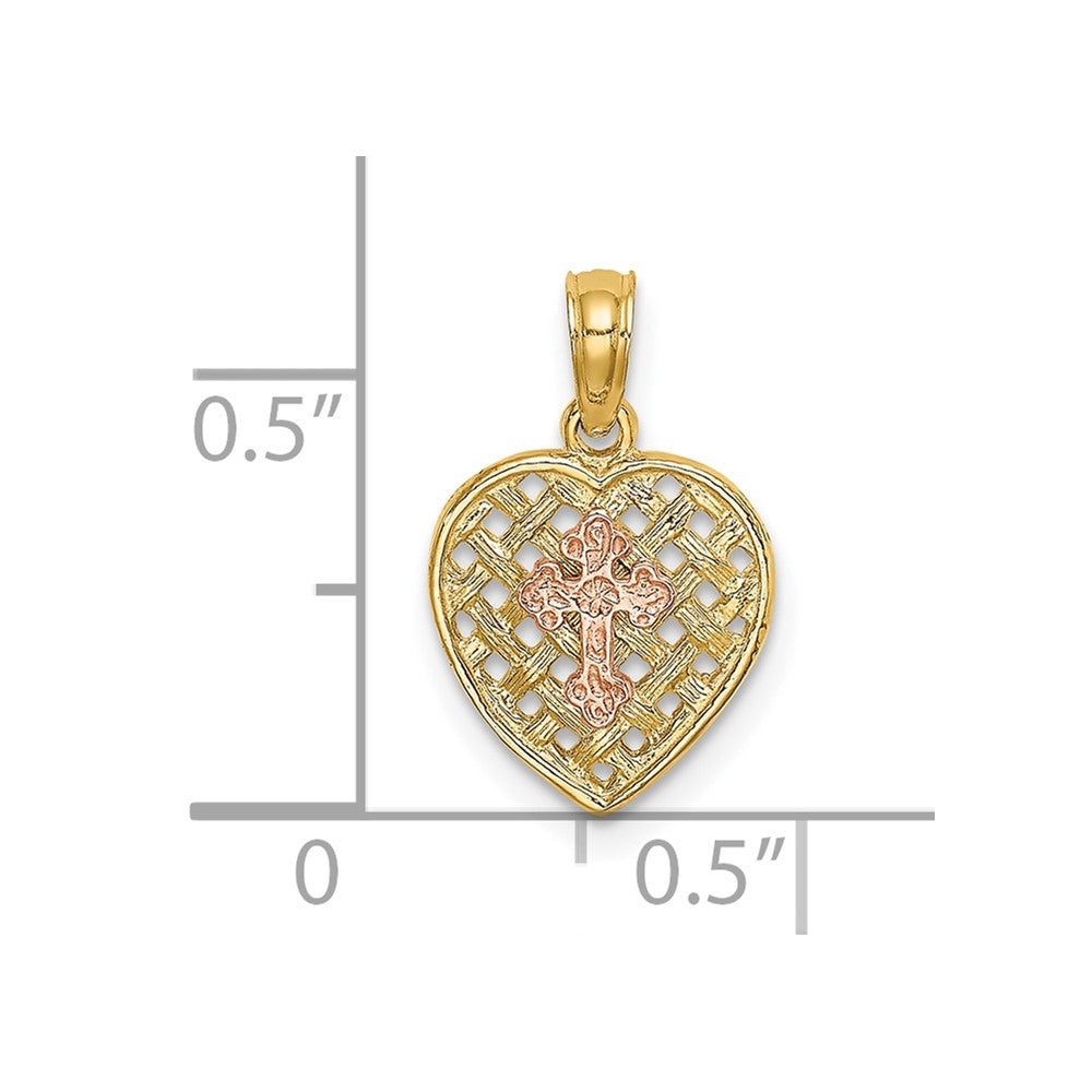 10K Two-Tone 10K Two-Tone Cross On Woven Heart Charm