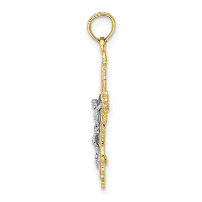 10K Two-Tone 10K Textured W/ Lace Trim Crucifix Charm