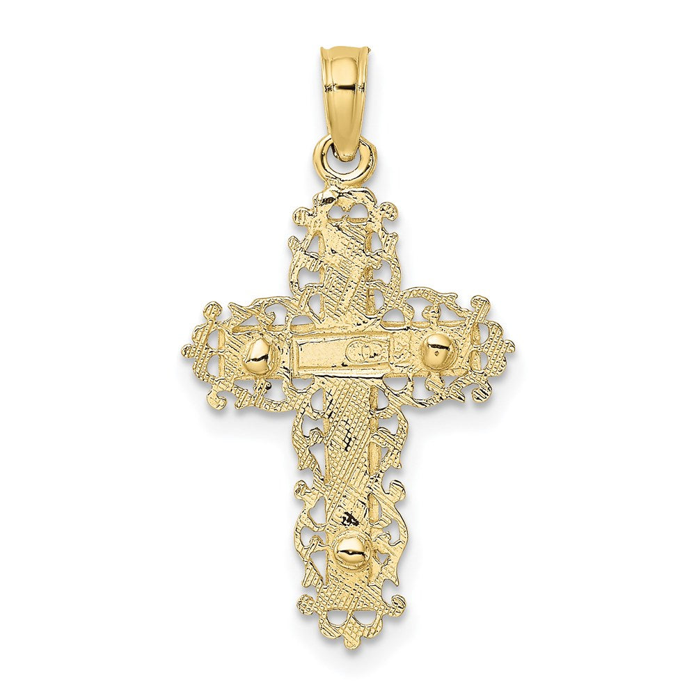 10K Two-Tone 10K Textured W/ Lace Trim Crucifix Charm