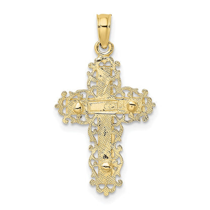10K Two-Tone 10K Textured W/ Lace Trim Crucifix Charm