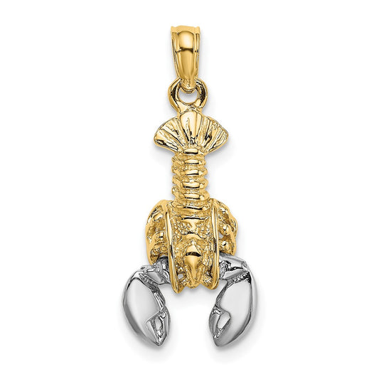 10K Yellow W/Rhodium 10K 2-D Moveable Lobster Charm