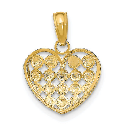10K Yellow W/Rhodium D/C Heart Charm