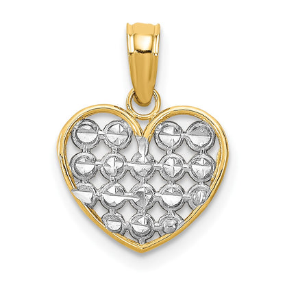 10K Yellow W/Rhodium D/C Heart Charm