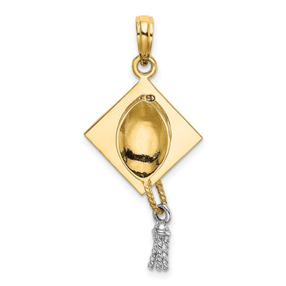 10K Yellow W/Rhodium 3-D Graduation Cap Moveable Tassle Charm