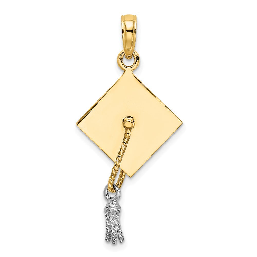 10K Yellow W/Rhodium 3-D Graduation Cap Moveable Tassle Charm