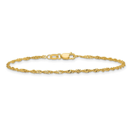 1 Inch 10K Yellow Gold 1.7mm Singapore Chain Anklet