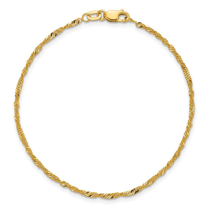1 Inch 10K Yellow Gold 1.7mm Singapore Chain Anklet