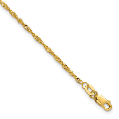 1 Inch 10K Yellow Gold 1.7mm Singapore Chain Anklet