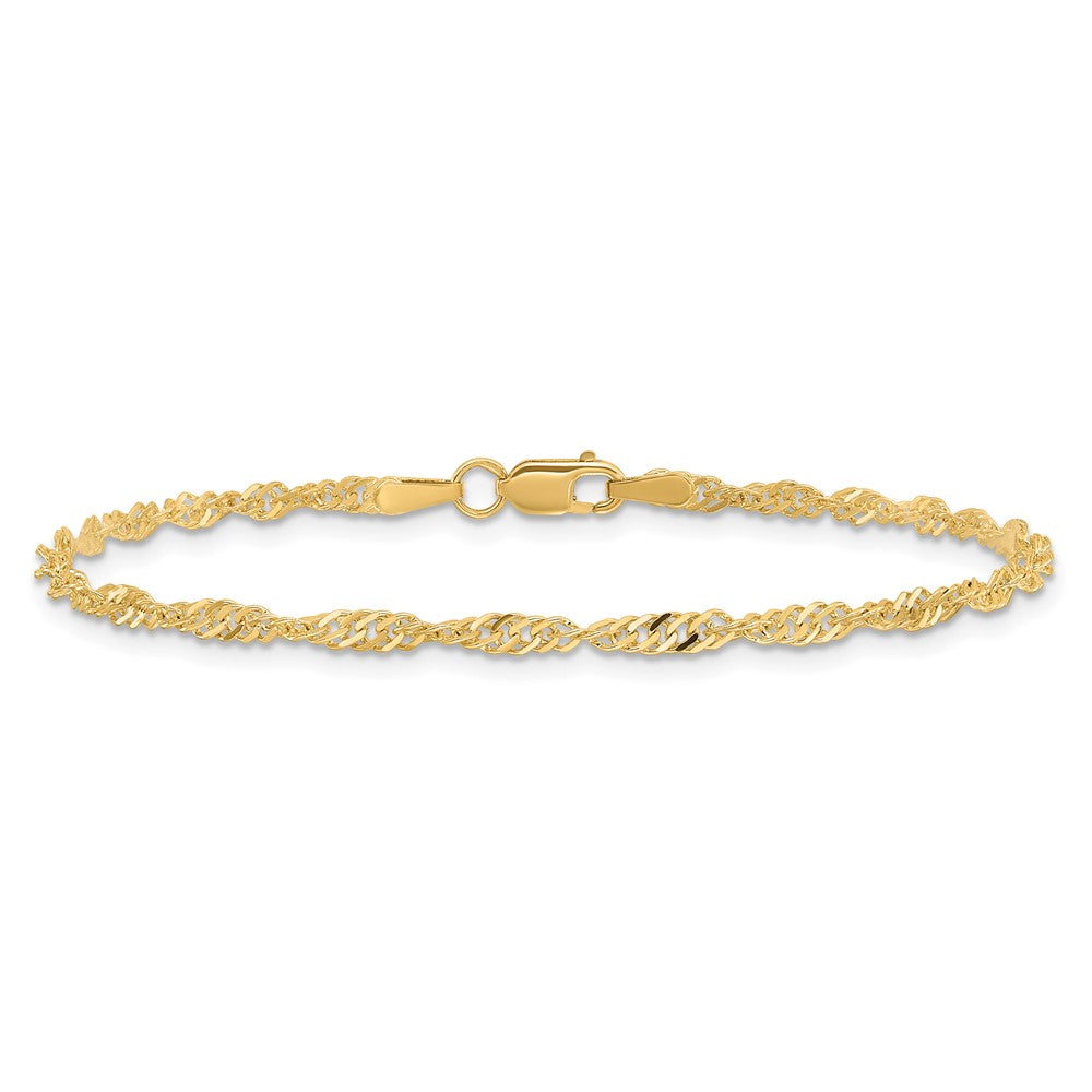 7 Inch 10K Yellow Gold 2mm Singapore Chain Bracelet