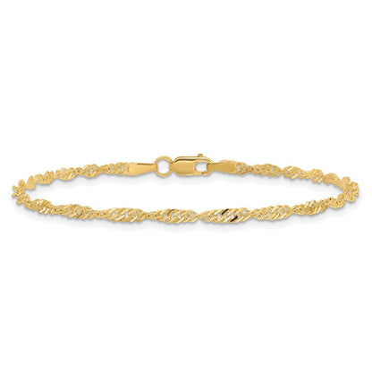 7 Inch 10K Yellow Gold 2mm Singapore Chain Bracelet