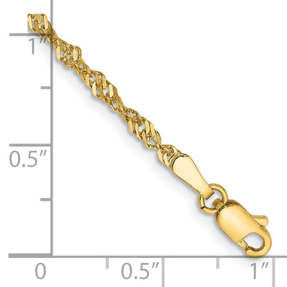 7 Inch 10K Yellow Gold 2mm Singapore Chain Bracelet
