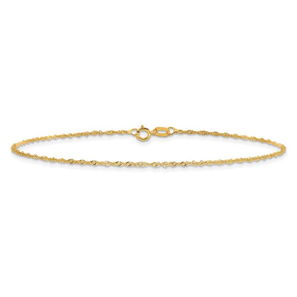 10K Yellow Gold 1.1mm Singapore Chain Anklet