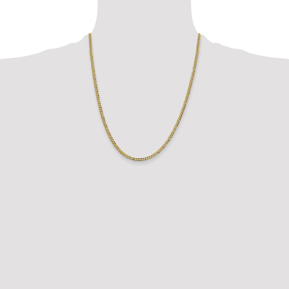 22 Inch 10K Yellow Gold 10K 3.1mm Lightweight Flat Cuban Chain Necklace