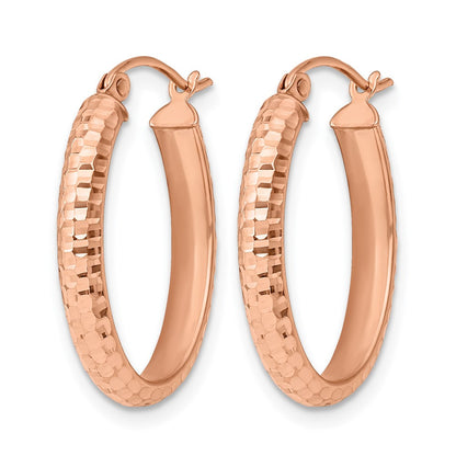 10K Rose Gold D/C Oval Hinged Hoop Earrings