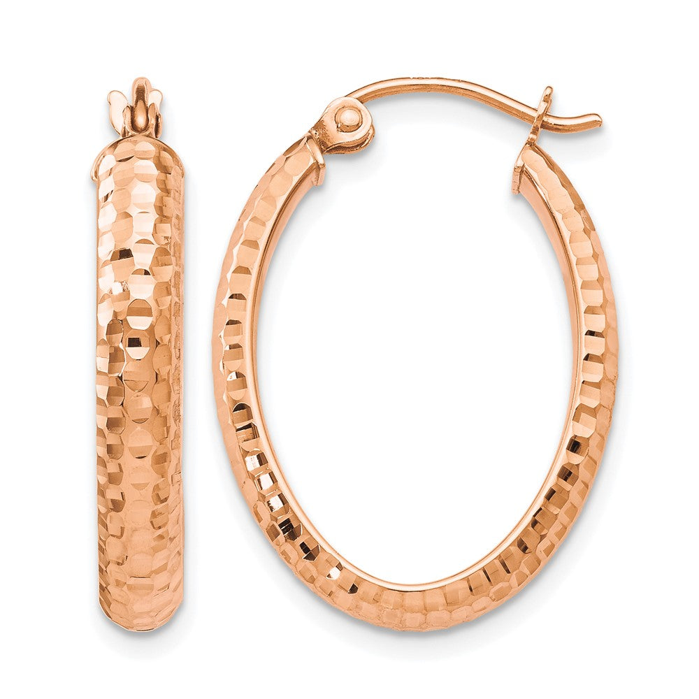 10K Rose Gold D/C Oval Hinged Hoop Earrings