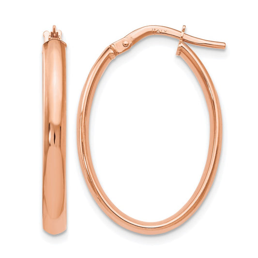 10K Rose Gold Polished Oval Hoop Earrings