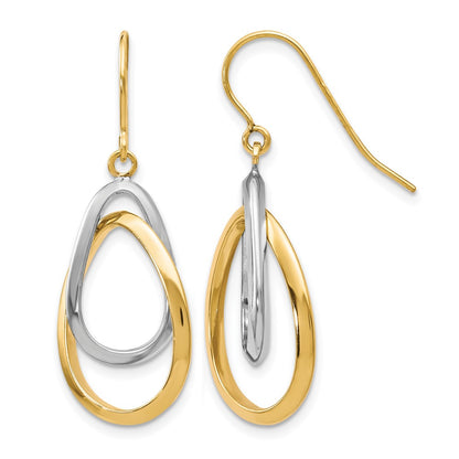 10K Two-Tone Polished Shepherd Hook Dangle Earrings