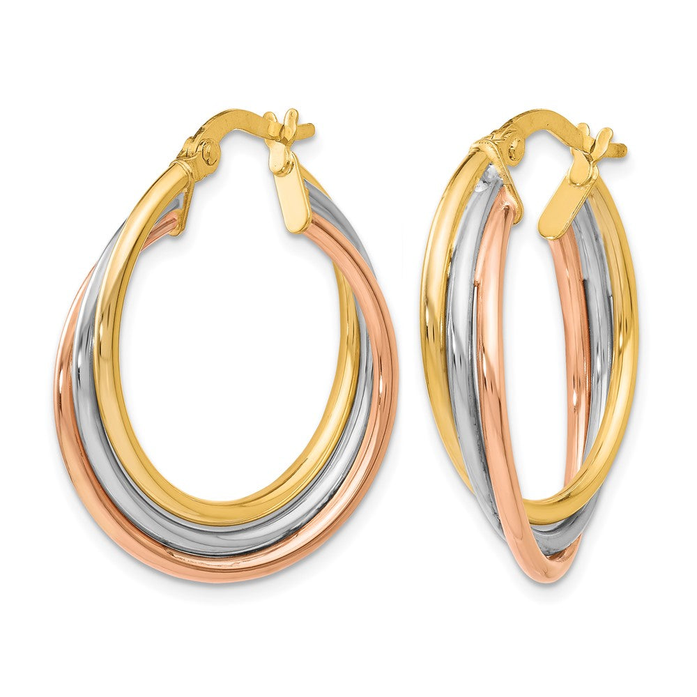 10K Tri Color Tri-Color Polished And Textured Twisted Hoop Earrings