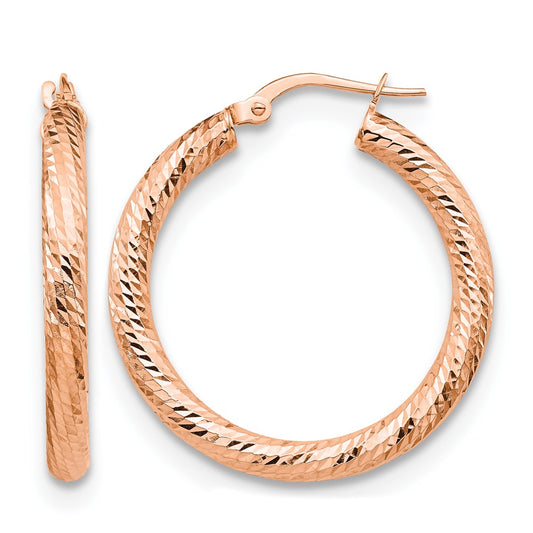 10K Rose Gold 3X20 D/C Round Hoop Earrings