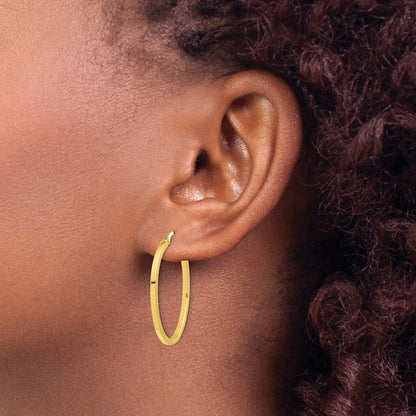 10K Yellow Gold Brushed And Polished Oval Hoop Earrings