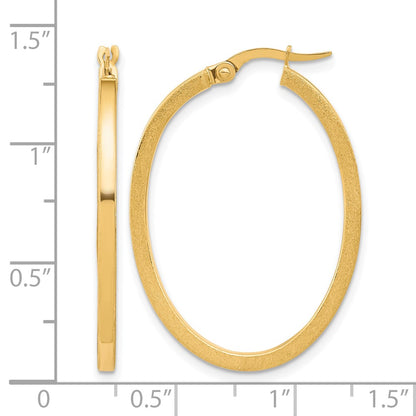10K Yellow Gold Brushed And Polished Oval Hoop Earrings