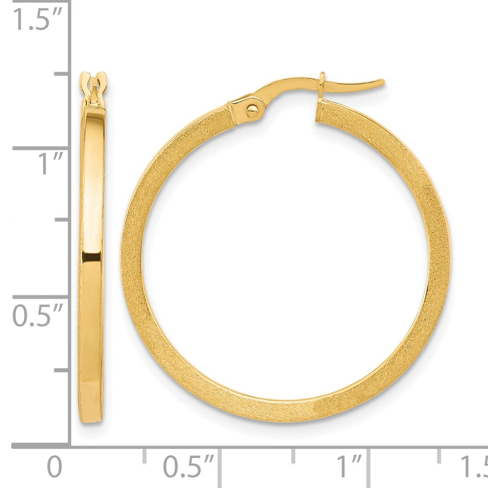 10K Yellow Gold Brushed And Polished Round Hoop Earrings