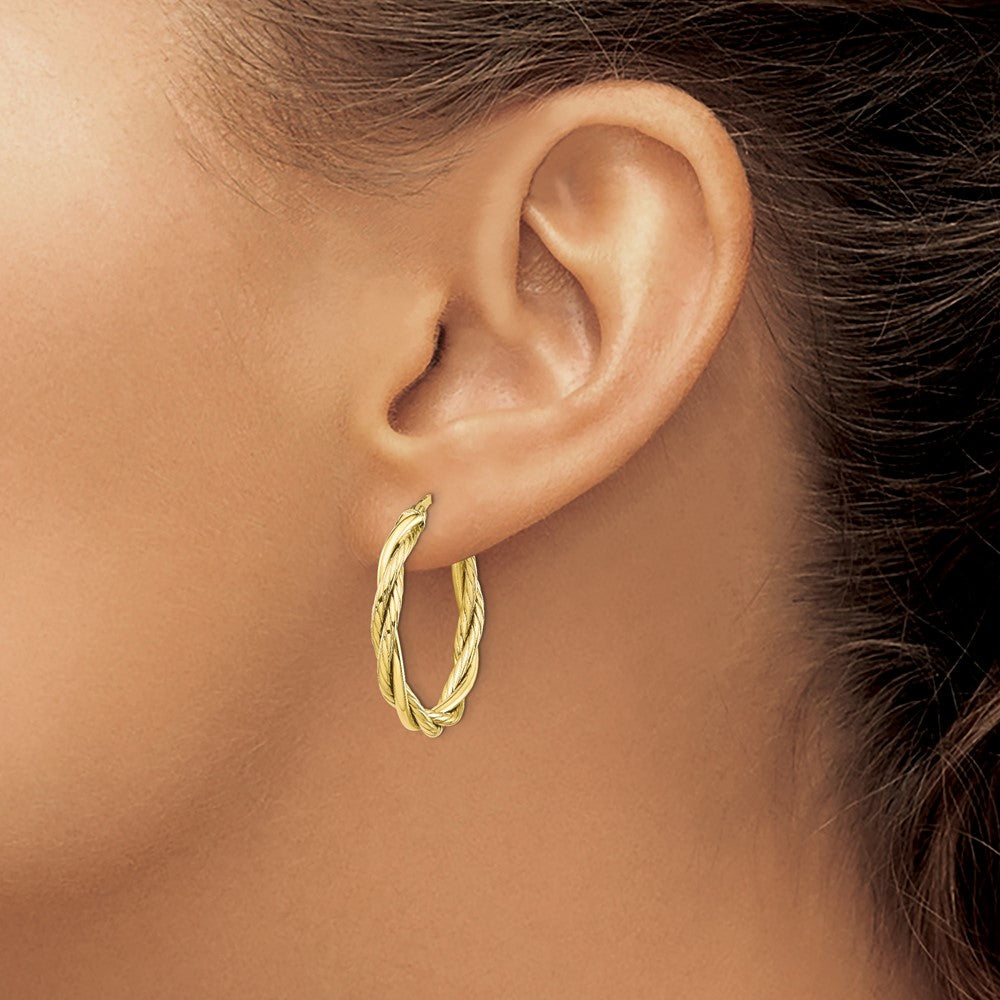10K Yellow Gold Polished Twisted Hoop Earrings