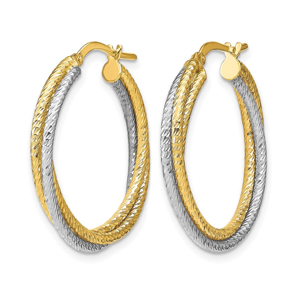 10K Yellow Rhodium With Polished D/C Hoop Earrings