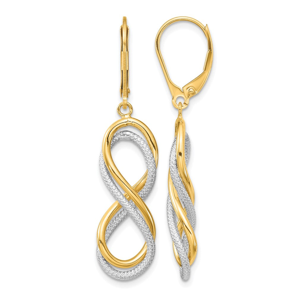 10K Yellow Rhodium W/ White Polished Textured Infinity Leverback Earrings