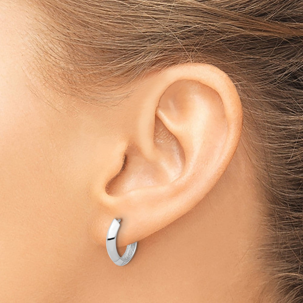 10K White Gold Polished Hinged Huggie Earrings