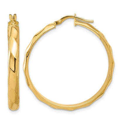 10K Yellow Gold Polished Twisted Round Hoop Earrings