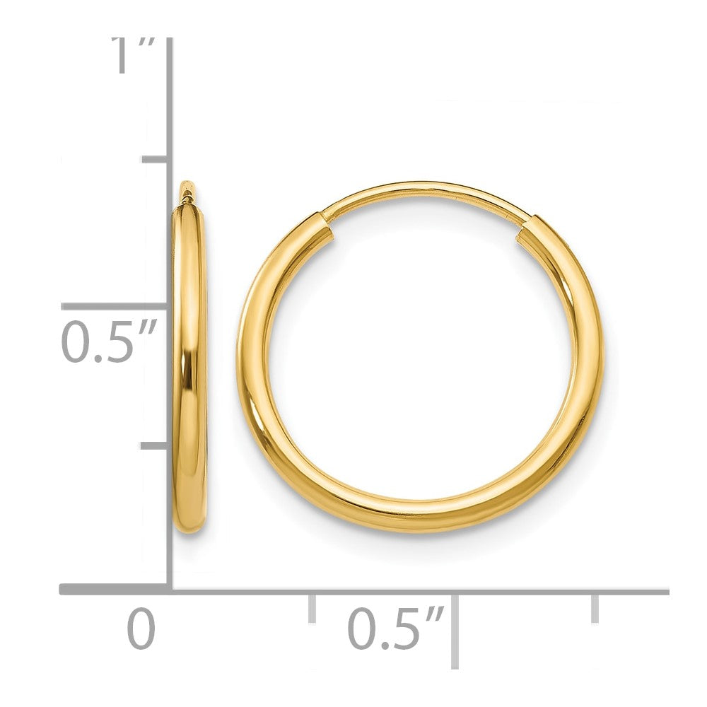 10K Yellow Gold 1.2mm Polished Round Endless Hoop Earrings