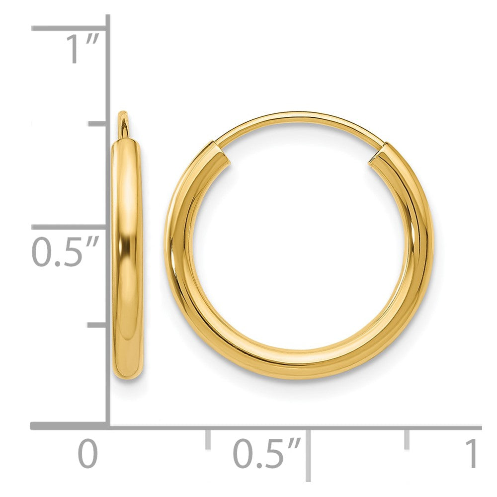 10K Yellow Gold Polished Round Endless 2mm Hoop Earrings