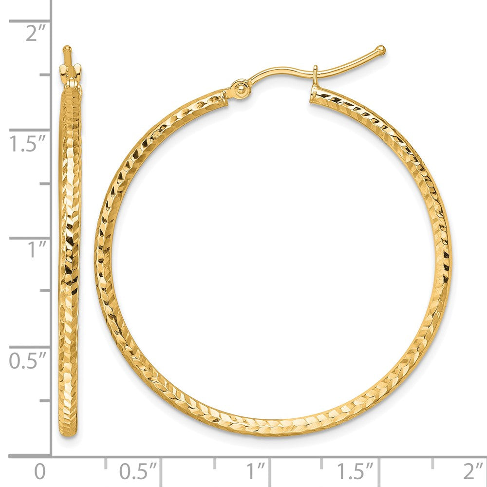 10K Yellow Gold Diamond Cut 2mm Round Tube Hoop Earrings