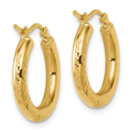 10K Yellow Gold Diamond Cut 3mm Round Hoop Earrings