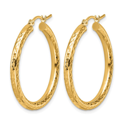 10K Yellow Gold Diamond Cut 3mm Round Hoop Earrings
