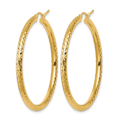 10K Yellow Gold Diamond Cut 3mm Round Hoop Earrings