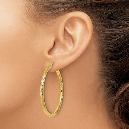 10K Yellow Gold Diamond Cut 3mm Round Hoop Earrings